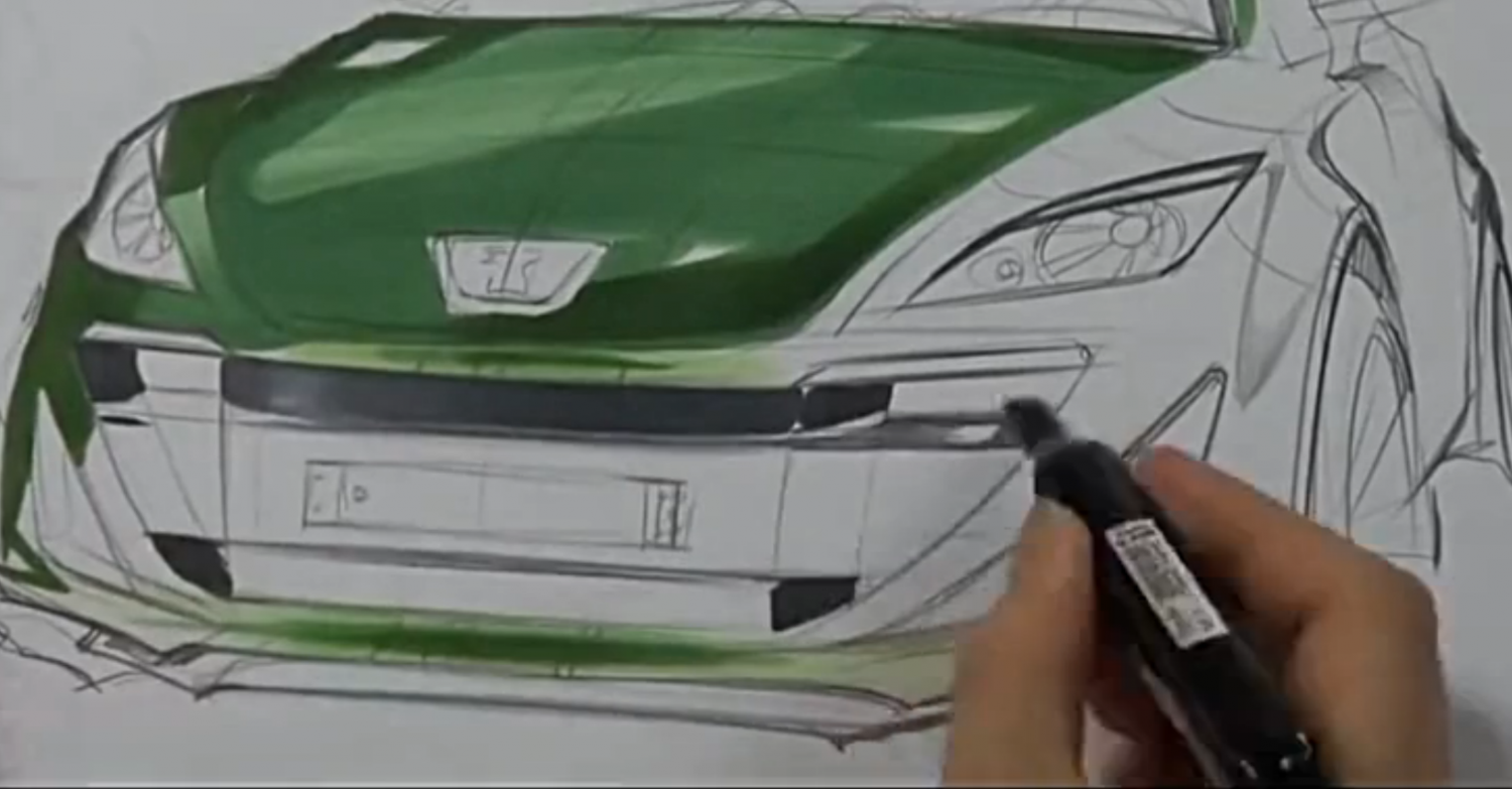 工业设计汽车手绘马克笔快速表现教学视频
