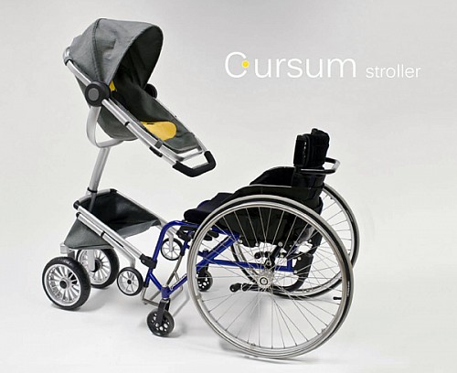 老人和残疾人带小孩也能完全驾驭的轮椅婴儿车设计