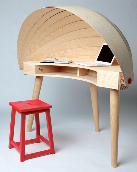 惊艳的可伸缩木甲壳的创意桌子设计