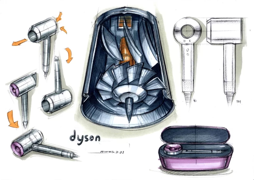 产品手绘实战教程，手把手教你绘制戴森吹风机