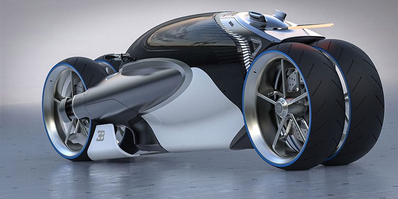 酷炫混合动力机车设计,布加迪100m四轮概念摩托车